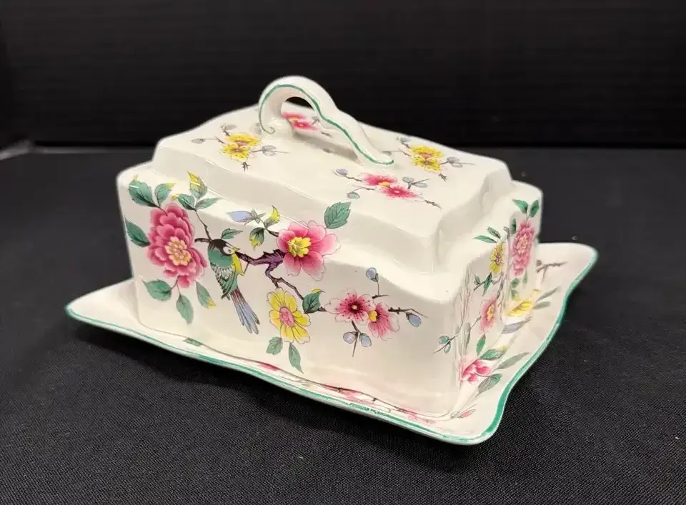 Old Foley Chinese Rose Covered Butter Dish - James Kent England Vintage Porcelain