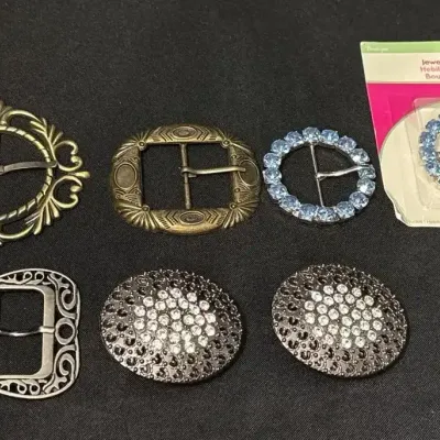 7 VTG Belt Buckles - Western, Filigree, Ornate, Rhinestone, Jeweled, Craft