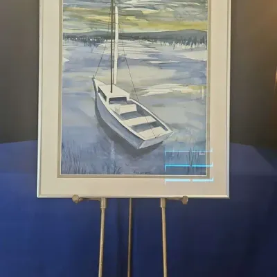 Framed Sailboat Art By Ben Brown On Lovely Brass Stand