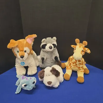 Stuffed Animals - TY Disney Sparkle Bruni, Build A Bear Promise Pets Dog, Giraffe, Raccoon 