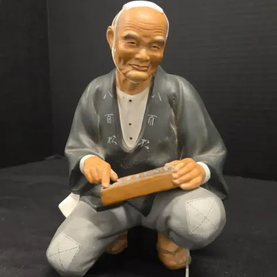 Vintage Japanese Hakata Urasaki Clay Figurine - Elderly Man
