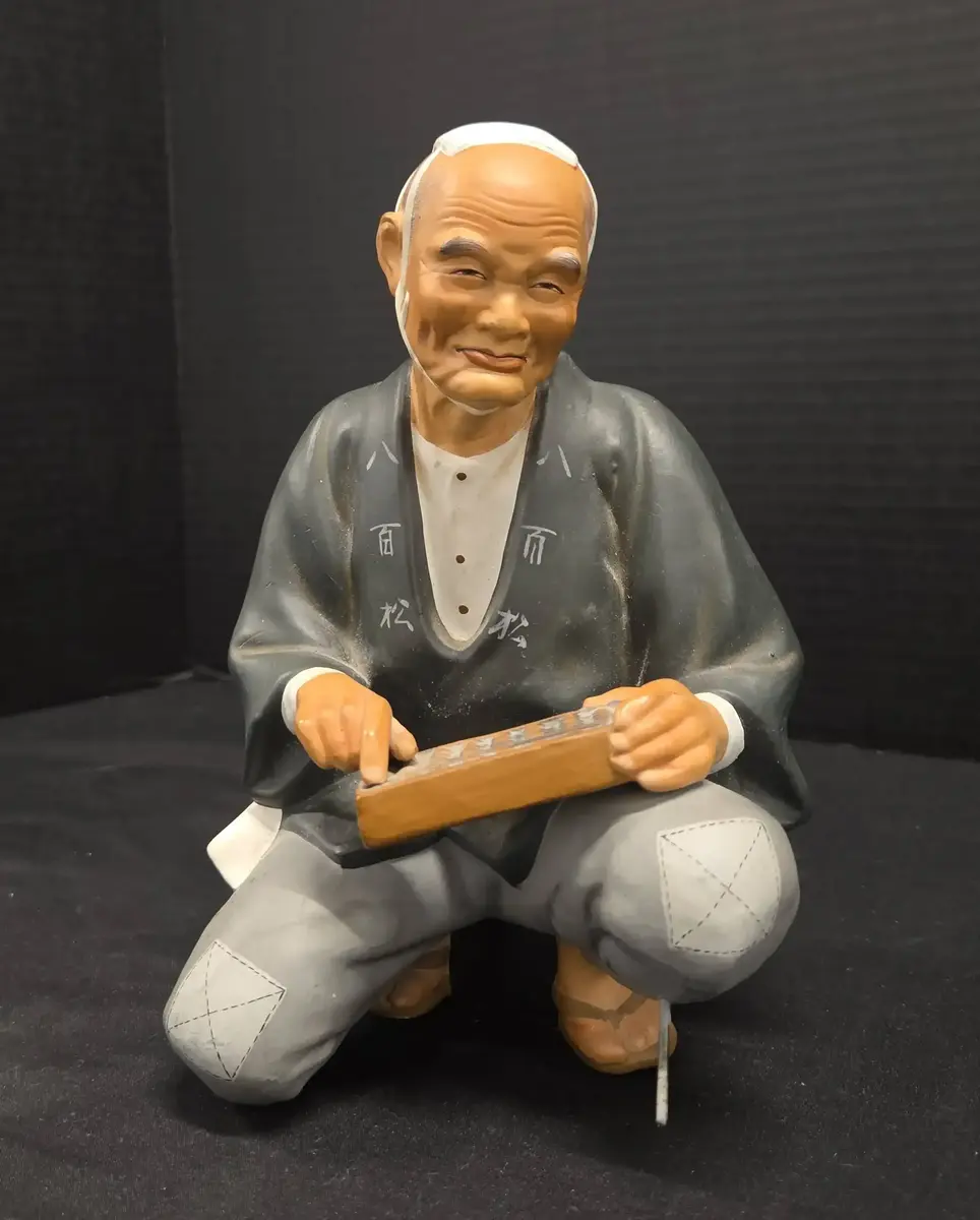 Vintage Japanese Hakata Urasaki Clay Figurine - Elderly Man