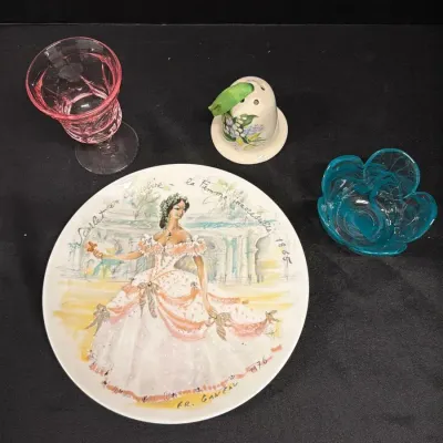 Vintage Porcelain & Glassware - Henri D’Arceau-Limoges Plate EF185 Lord Nelson Shaker Glass Dish Set