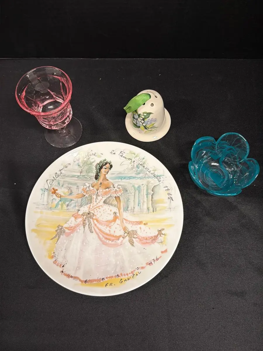 Vintage Porcelain & Glassware - Henri D’Arceau-Limoges Plate EF185 Lord Nelson Shaker Glass Dish Set
