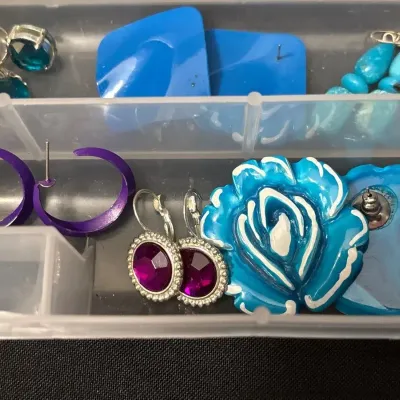 Fashion Earrings + Organizer- 21 Pair, Clip-Ons, Pierced, Retro, Enamel Flower, Halloween, Geometric