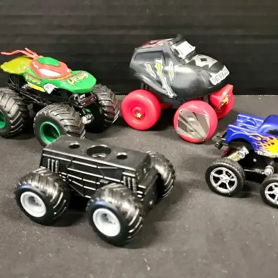 4 Monster Truck Toys - Teenage Mutant Ninja Turtles, Devaskater, Purple Yellow Flames, Burger King