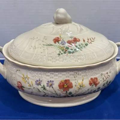 Vintage Mikasa Fine Ivory Margaux Soup Tureen - Covered Vegetable Server Dish, Floral, Basketweave