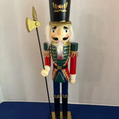 Wooden Toy Soldier Guard Christmas Nutcracker - 19", Red Green Uniform, Halberd Axe
