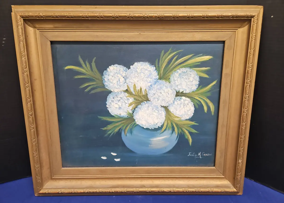 Framed Oil Canvas Floral Painting Signed By Julie M Crudo