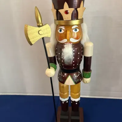 Wooden King Guard Christmas Nutcracker - 14", Brown Natural Finish, Halberd Axe