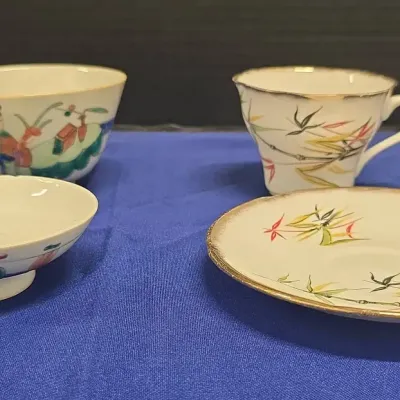 Antique Chinese China - Ladies Bowl & Footed Saucer, Royal Imperial Finest Bone Tea Cup & Saucer