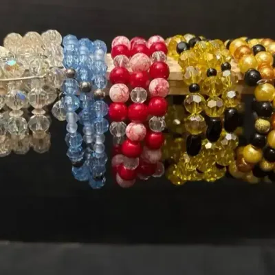 8 Beaded Bracelets - Wire Wrap & Stretch, Multi-color, Crystal, Peace Sign