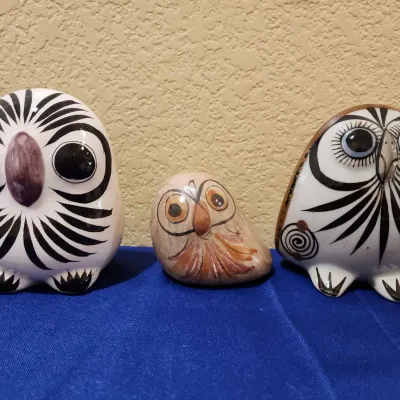 3 Ceramic Mexican Owls - Made In Mexico, 2-5" Tall, 1-3" Tall