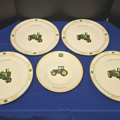 John Deere Green Tractor Plates - Wheat Edging, Farm, Country