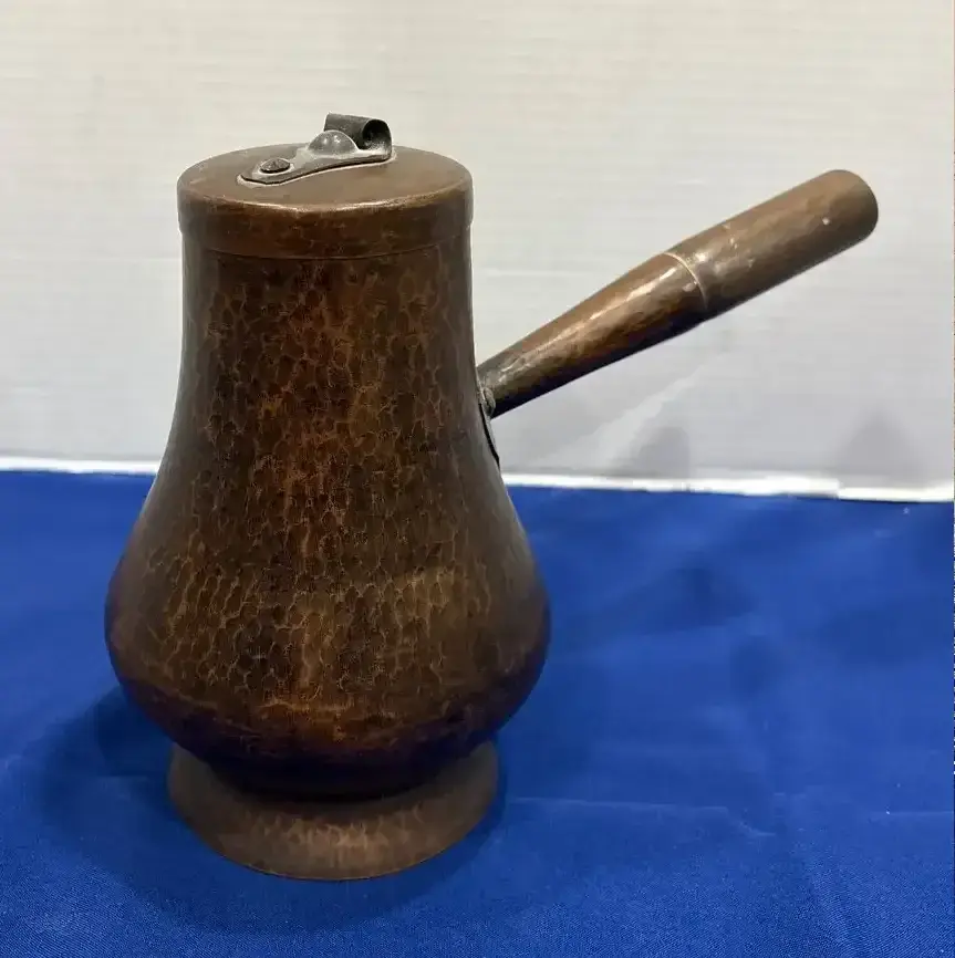 Vintage Hand Hammered Mexican Copper Chocolatera - Chocolate Pot, Wood Handle