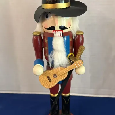 Wooden Musketeer Nutcracker with Guitar & Sword - 14”
