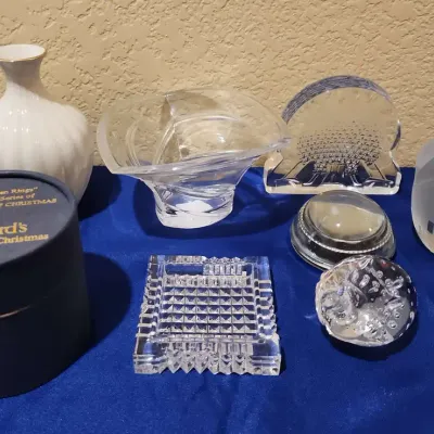 8 Home Decor - Vintage 1982 Glass Disney World Epcot Figure, 6" Marquis Trillium Waterford Bowl, 