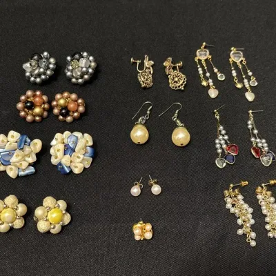 Earrings - 10 Pair, 1 Single, Cluster Clip-ons, Dangle, Studs, Faux Pearl, Hearts
