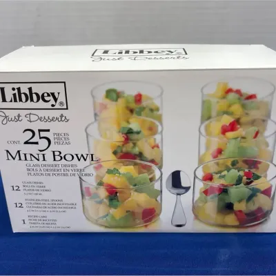 Libbey Just Desserts - Mini Bowl Glass Dishes + Stainless Steel Spoons + Recipe Cards