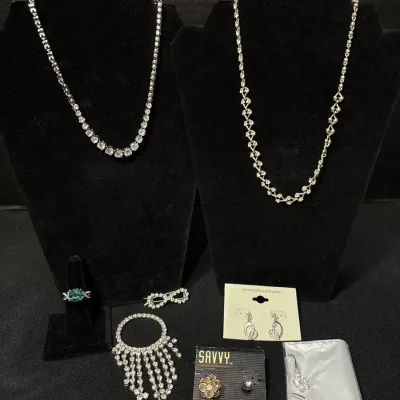 Rhinestone Jewelry - Zales Graduated Tennis Necklace, Infinity Hair Clip, Ring, Earrings