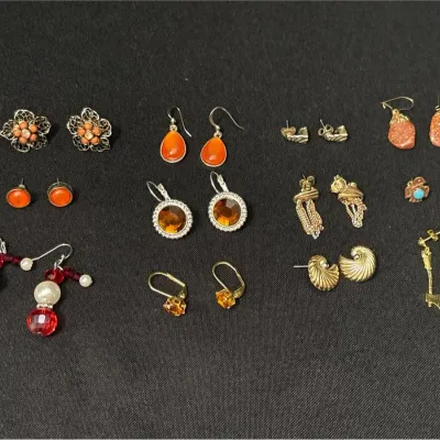 Earrings - 12 Pair - Thunderbird, Nautilus Shell, Axe, Goldstone Glass, Studs, Dangles