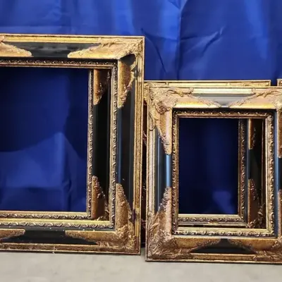 6 Matching Gold & Black Ornate Frames & One Wood Frame With Glass - 2 Sizes, Gilt Details