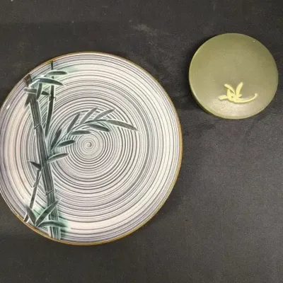 Vintage Craftsman China Set - Hand Craft 378 Japan Bamboo Platter & Lidded Box
