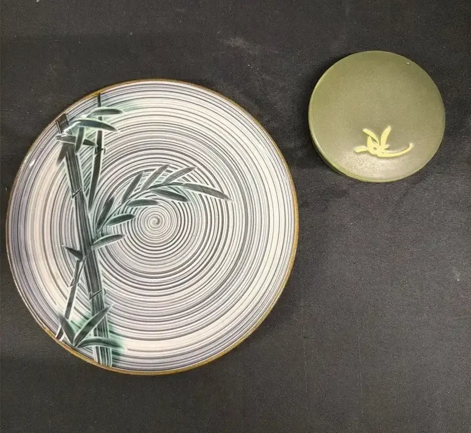 Vintage Craftsman China Set - Hand Craft 378 Japan Bamboo Platter & Lidded Box