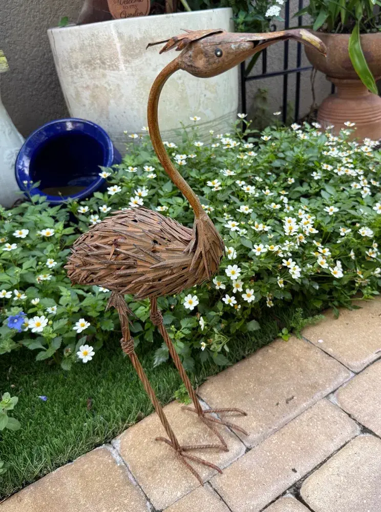 Whimsical Handcrafted Metal Heron Garden Sculpture – 23” Tall