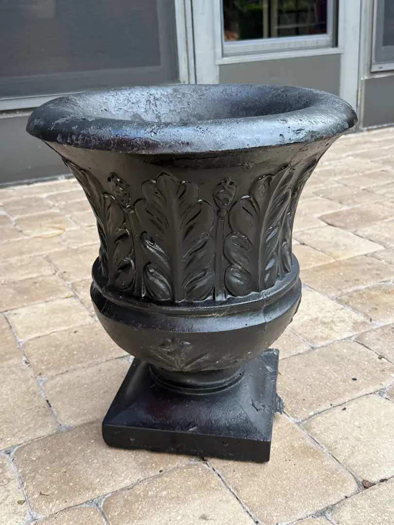 HEAVY Vintage Solid Concrete Classical Garden Urn Planter – Ornate Acanthus Design