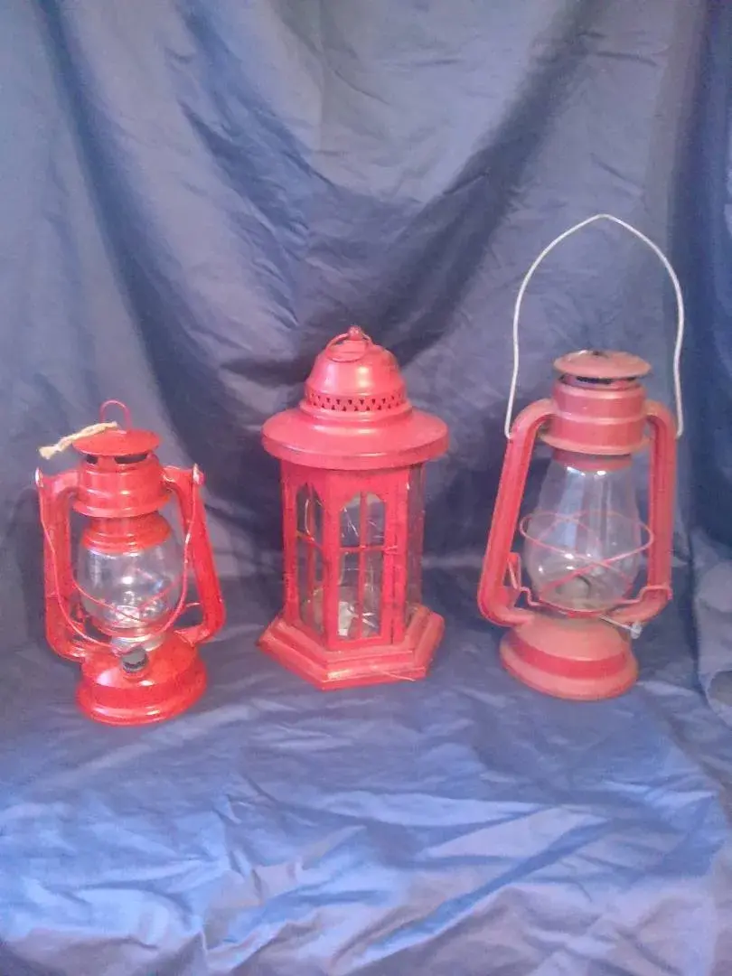 3 Red Metal Lanterns 