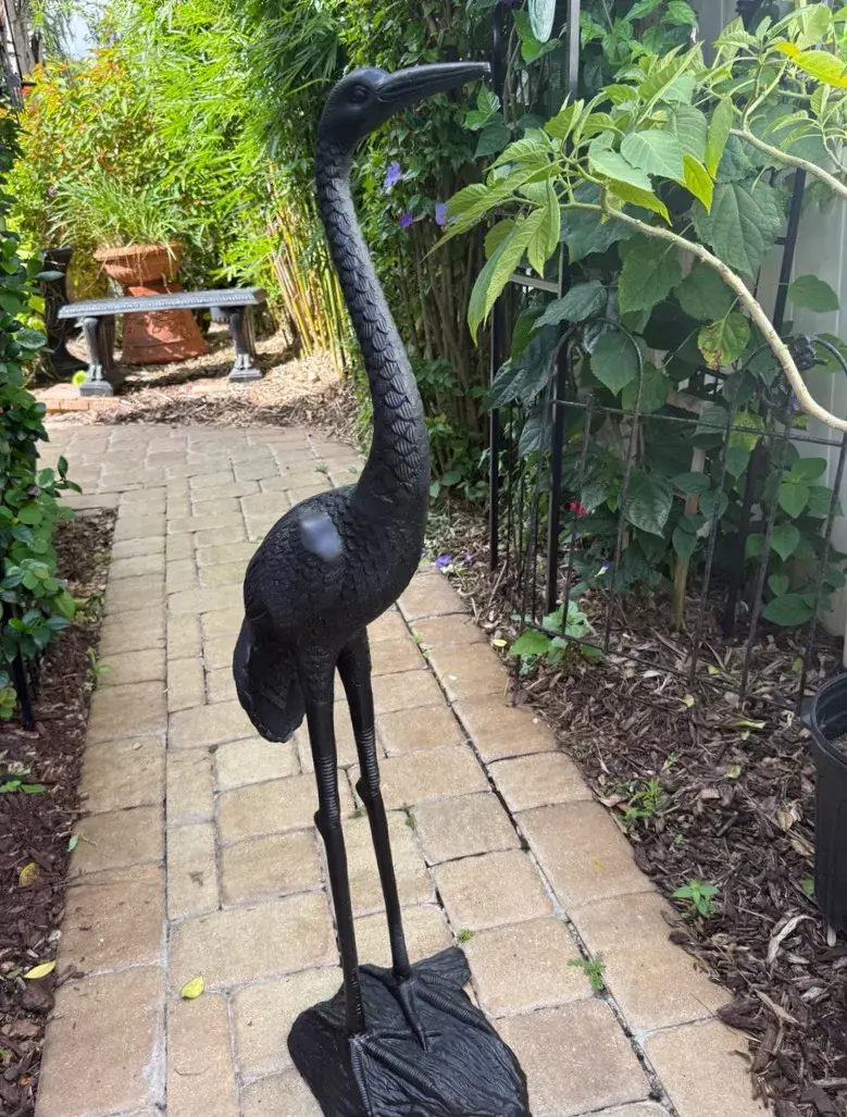 Large 44” Cast Aluminum Crane Heron Garden Statue – Heavy Weighted Base