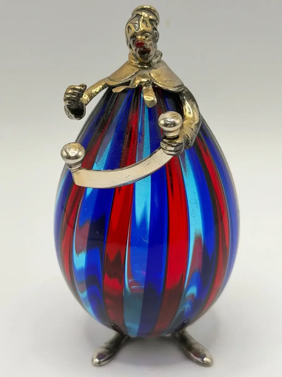 Vittorio Angini Signed Italian Murano Glass & Silver Clown Figurine Art Sculpture 925 Sterling
