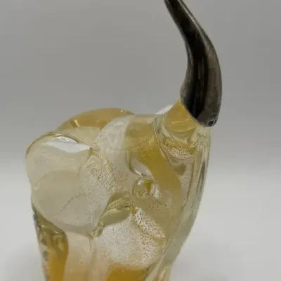 Murano Masterpieces Glass Elephant Sculpture Gold Fleck 925 Sterling Trunk 64/550