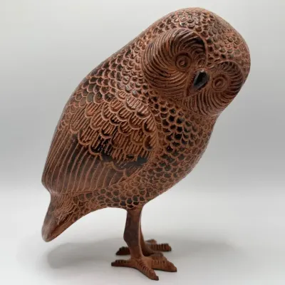 Vintage-Style Cast Aluminum Saw-Whet Owl Figurine – Rustic Bronze Finish
