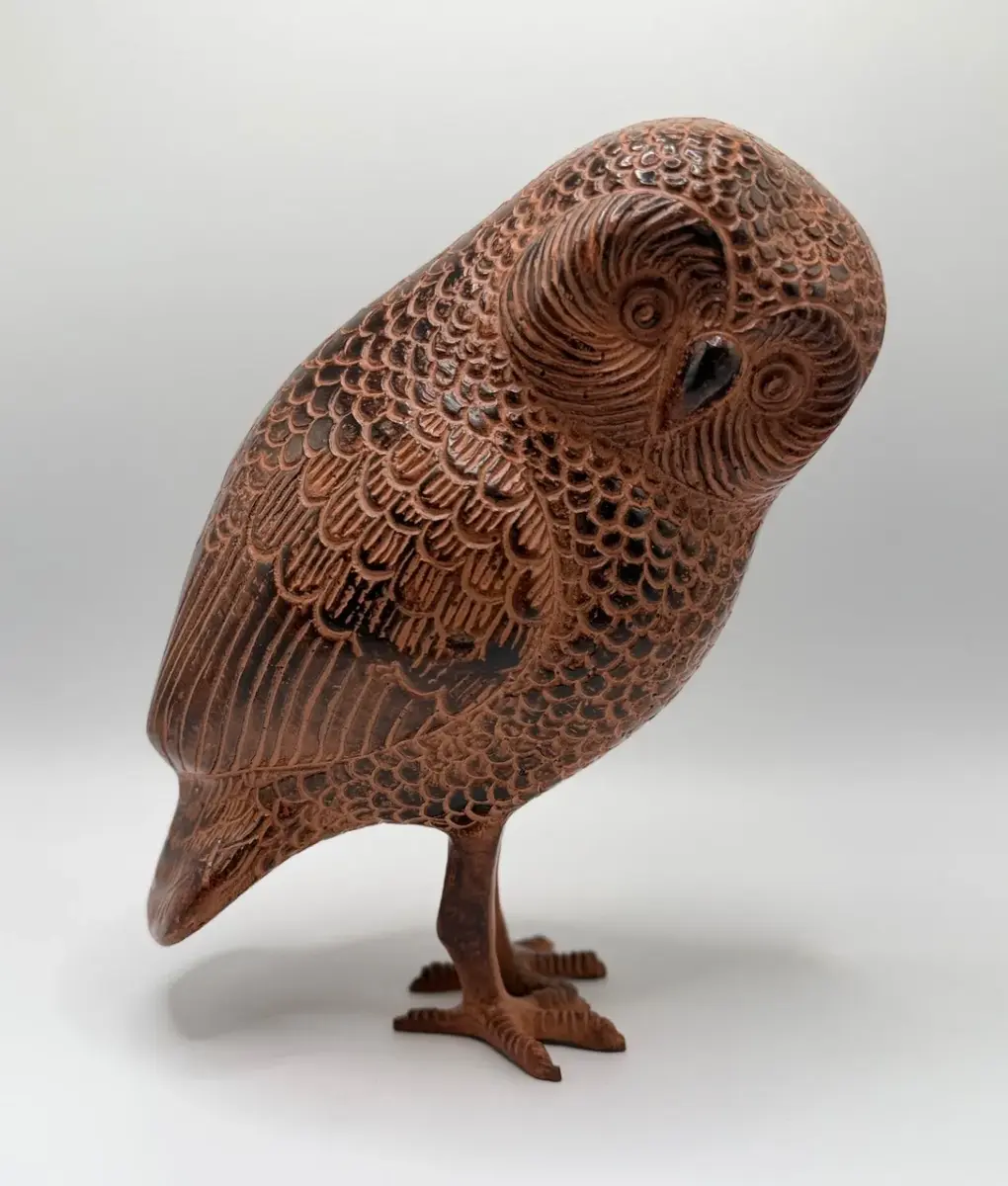 Vintage-Style Cast Aluminum Saw-Whet Owl Figurine – Rustic Bronze Finish