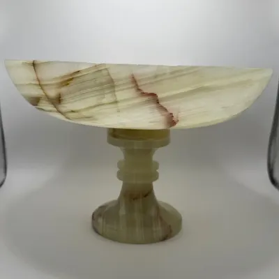 Vintage Hand-Carved Banded Onyx Pedestal Compote Bowl – Exquisite Natural Veining