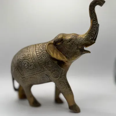 Vintage Ornate Brass Elephant Figurine – Trunk Up for Good Luck