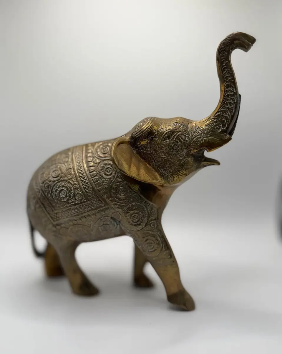 Vintage Ornate Brass Elephant Figurine – Trunk Up for Good Luck