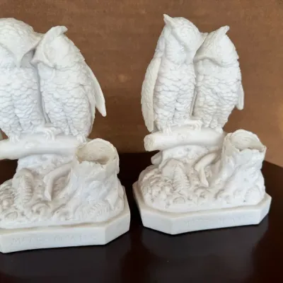 Pair of antique Parian ware figural match holders titled "Match Making"