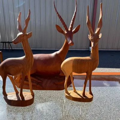 Vintage hand-carved wooden African gazelle/antelope sculptures