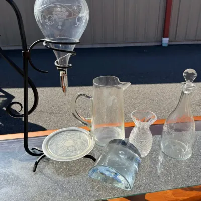 Vintage mid-century glass wine aerator dispenser & Mixed Glass Lot