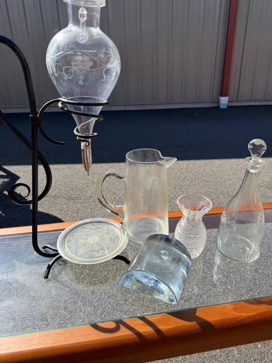 Vintage mid-century glass wine aerator dispenser & Mixed Glass Lot