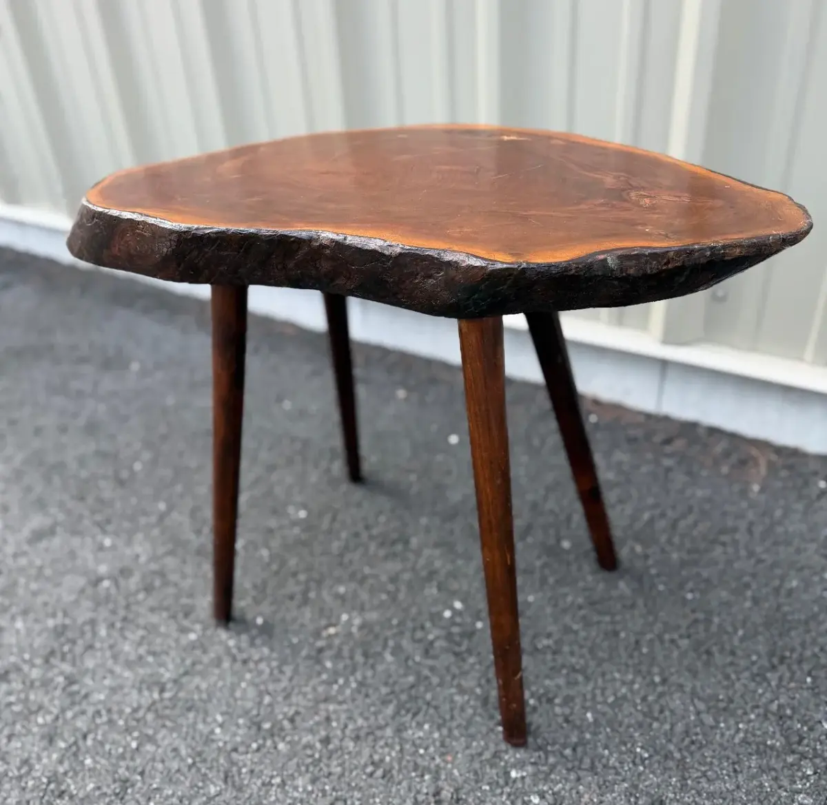 Showstopper #1 --- Mid-century modern live-edge wooden end table crafted by Roy Sheldon