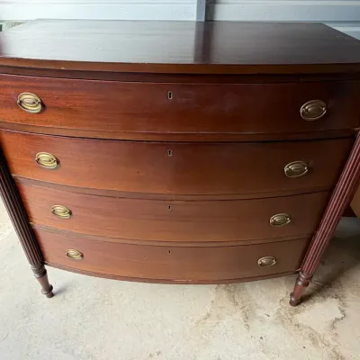 Paine Company Classic Mahogany Bowfront Chest, Brass Pulls, Mahogany