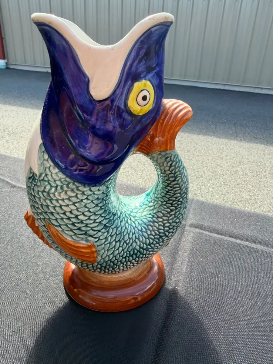 SECLA Vintage multi-color ceramic fish gluggle jug Portugal