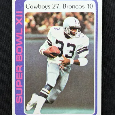 Vintage 1978 Topps Super Bowl XII football card, featuring Tony Dorsett of the Dallas Cowboys, in good condition with minor corner wear.