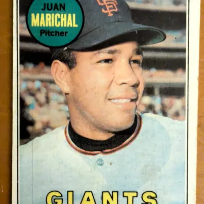Vintage 1971 Topps Juan Marichal baseball card, number 160, featuring the San Francisco Giants pitcher with some wear on the edges and...