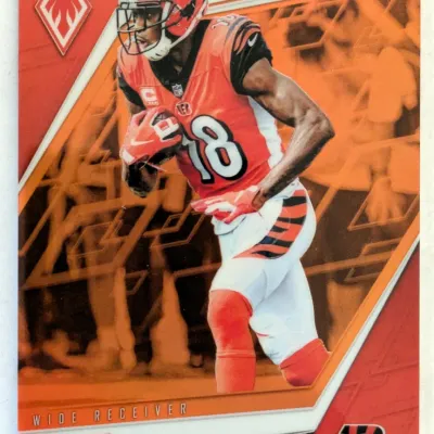 Panini Phoenix A.J. Green wide receiver trading card featuring the Cincinnati Bengals player in his orange and white uniform.