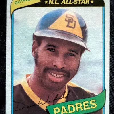 1980 Topps Dave Winfield baseball card, featuring him as a San Diego Padres N.L. All-Star, showing some minor corner wear.